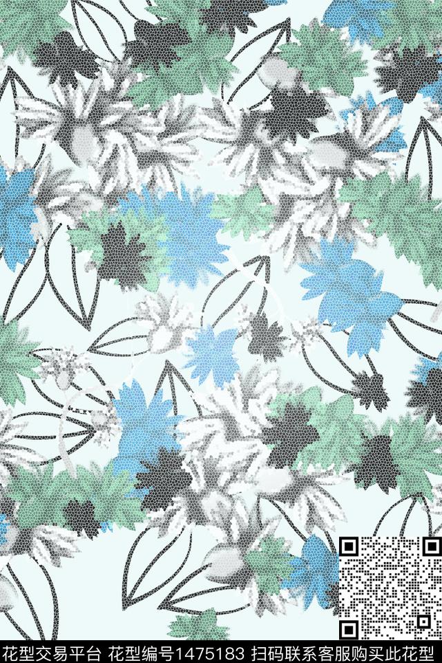 小野菊抽象花卉拼花数码印花华亿平台下载（图片编号: 1475183） - 瓦栏（Walan）