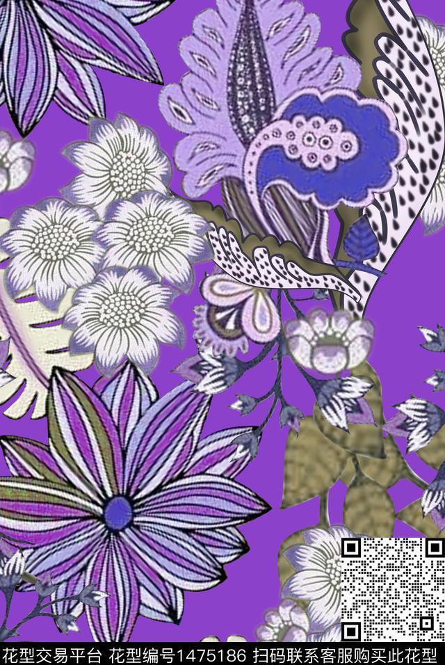 清爽底花卉民族风花卉数码印花华亿平台下载（图片编号: 1475186） - 瓦栏（Walan）