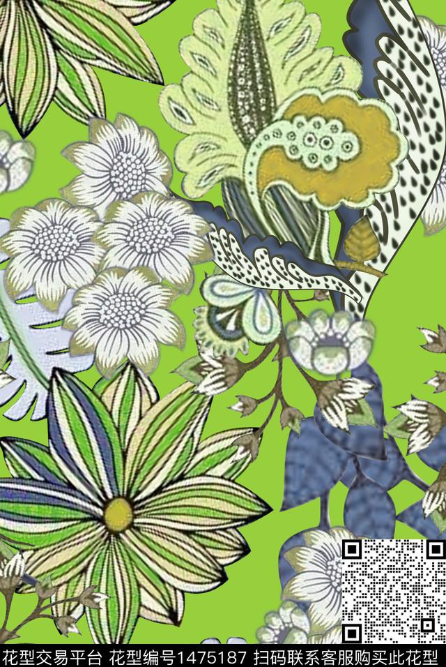 清爽底花卉民族风花卉数码印花华亿平台下载（图片编号: 1475187） - 瓦栏（Walan）