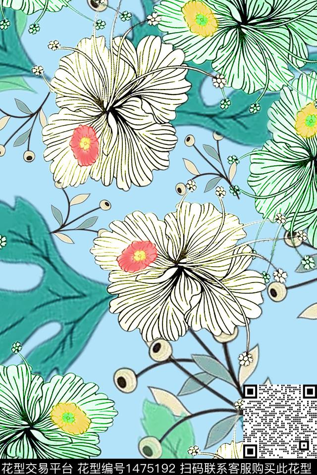 花卉抽象花卉棕榈树数码印花华亿平台下载（图片编号: 1475192） - 瓦栏（Walan）