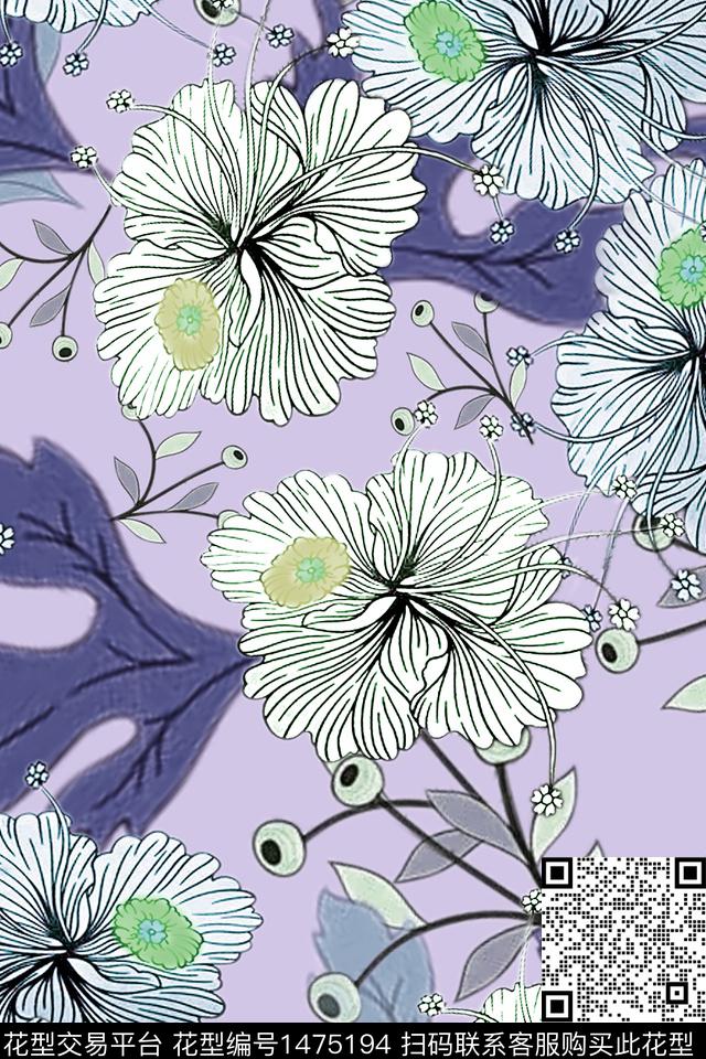 花卉抽象花卉棕榈树数码印花华亿平台下载（图片编号: 1475194） - 瓦栏（Walan）