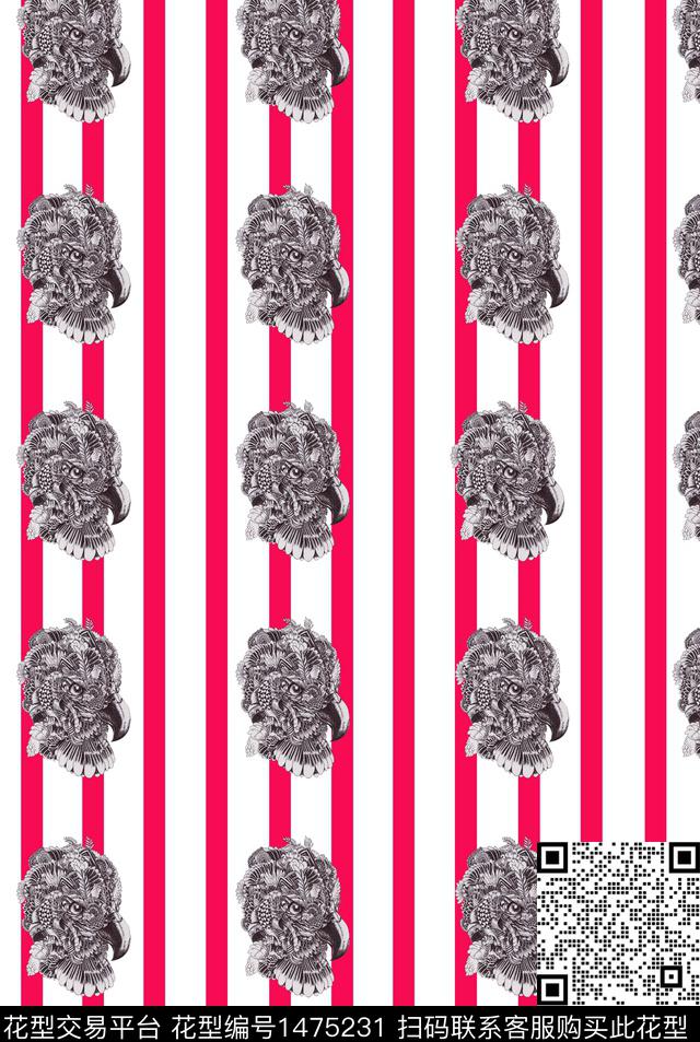 线条老鹰单色底数码印花华亿平台下载（图片编号: 1475231） - 瓦栏（Walan）