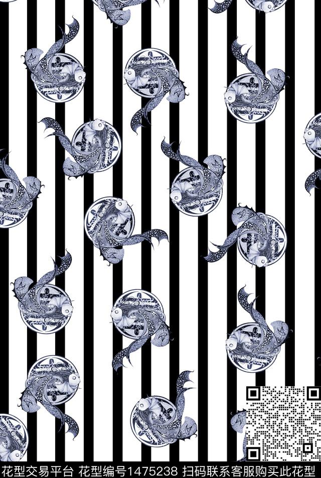美人鱼线条黑白条纹数码印花华亿平台下载（图片编号: 1475238） - 瓦栏（Walan）