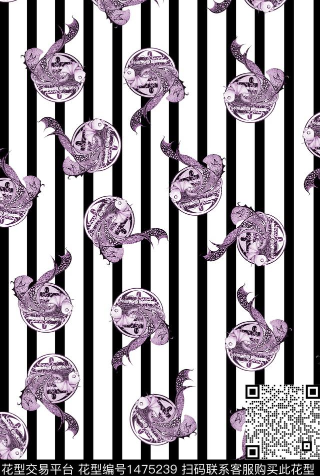 美人鱼线条黑白条纹数码印花华亿平台下载（图片编号: 1475239） - 瓦栏（Walan）