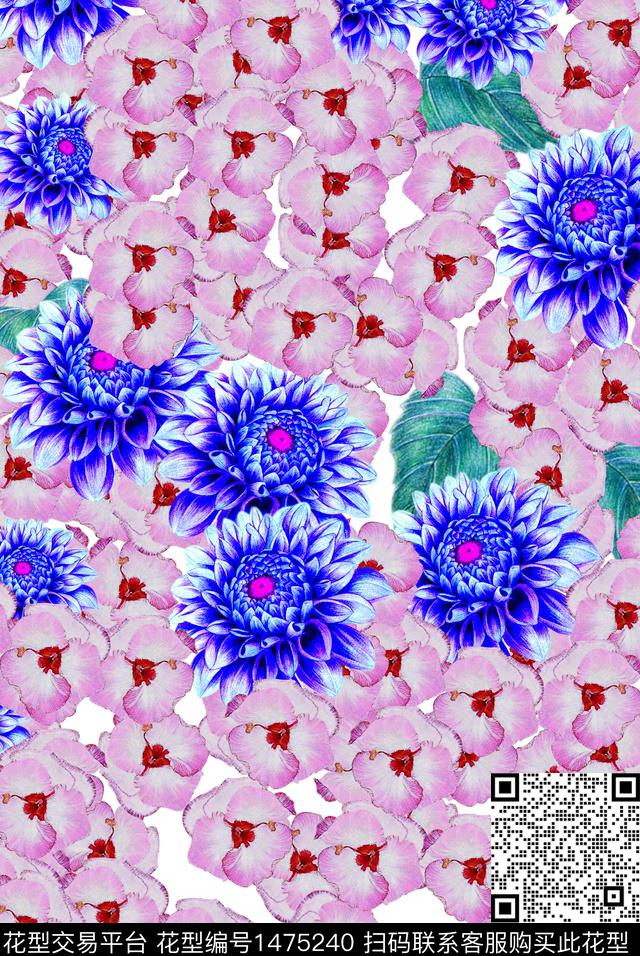 花卉玉花铺满数码印花华亿平台下载（图片编号: 1475240） - 瓦栏（Walan）