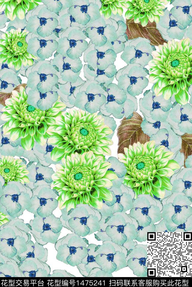 花卉玉花铺满数码印花华亿平台下载（图片编号: 1475241） - 瓦栏（Walan）