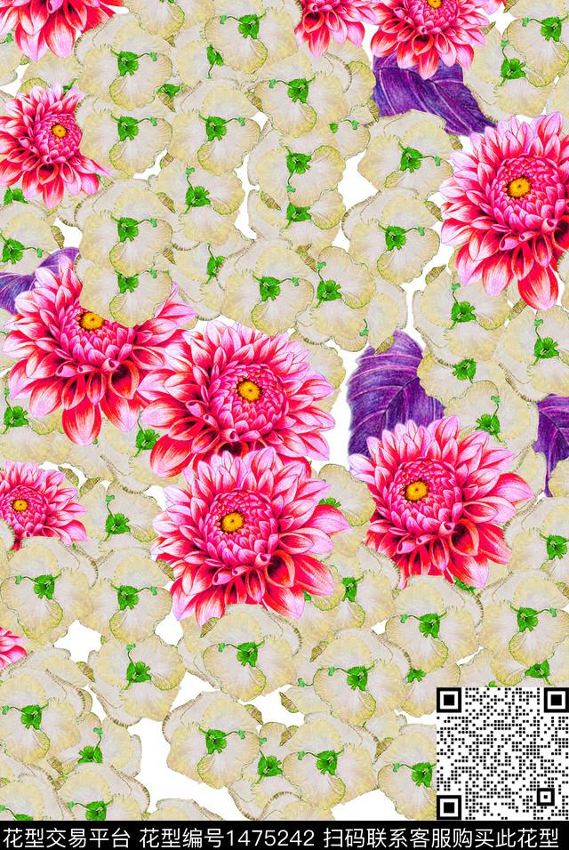花卉玉花铺满数码印花华亿平台下载（图片编号: 1475242） - 瓦栏（Walan）