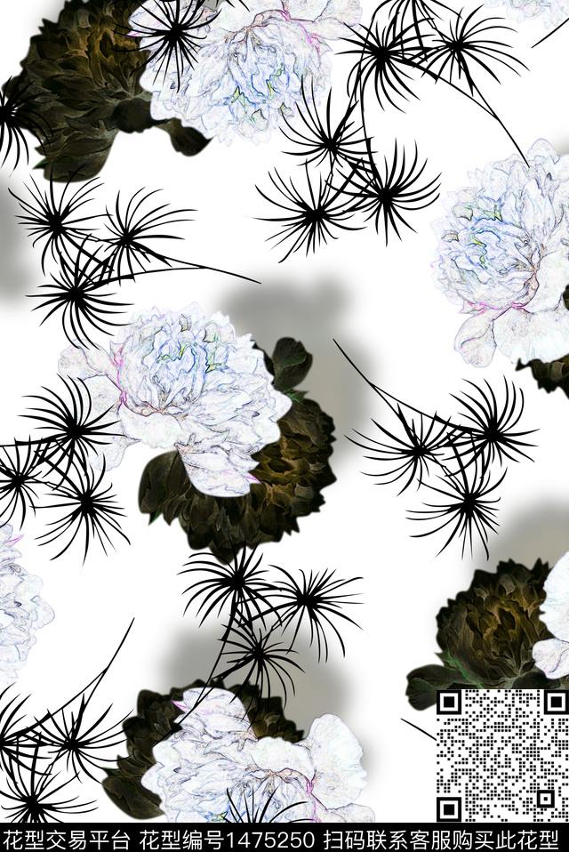 花卉牡丹扇数码印花华亿平台下载（图片编号: 1475250） - 瓦栏（Walan）