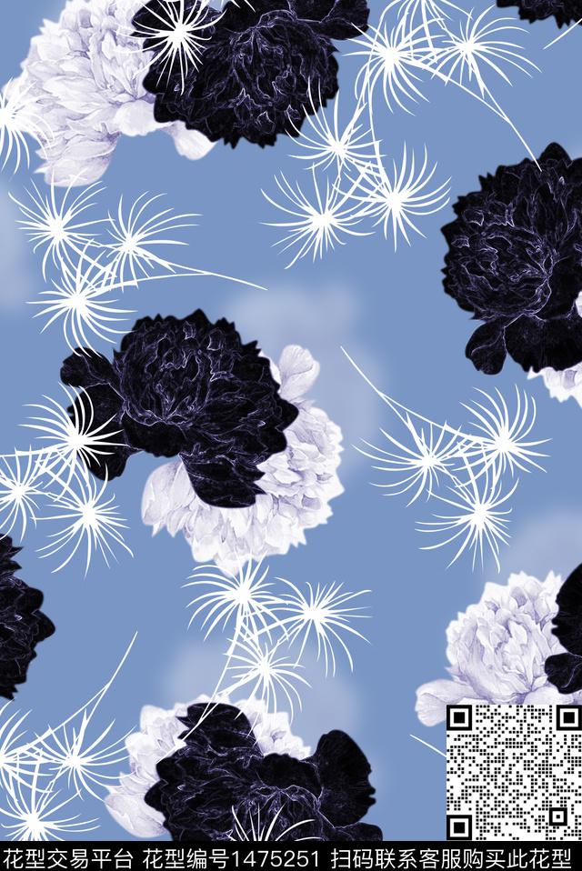 花卉牡丹扇数码印花华亿平台下载（图片编号: 1475251） - 瓦栏（Walan）