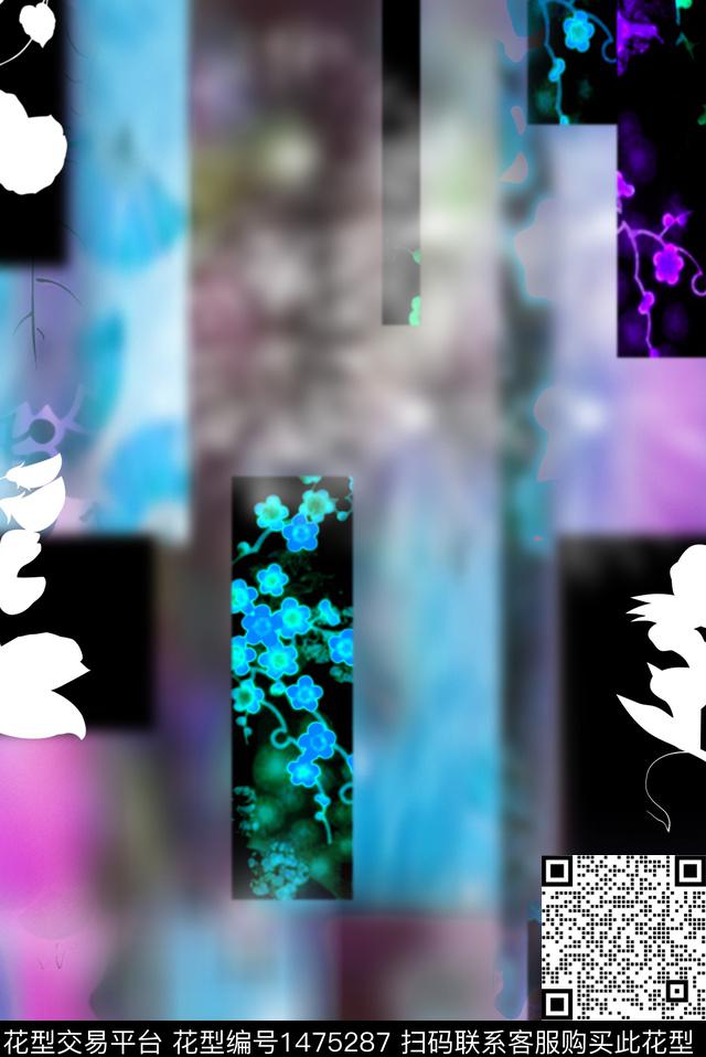 几何民族风花卉数码印花华亿平台下载（图片编号: 1475287） - 瓦栏（Walan）