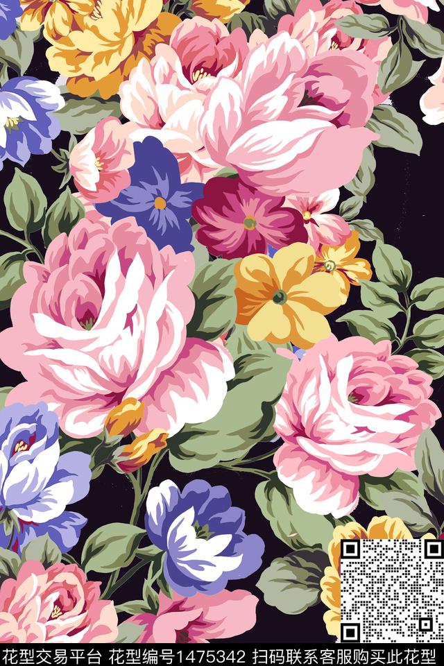 花卉春夏华亿平台植物数码印花华亿平台下载（图片编号: 1475342） - 瓦栏（Walan）