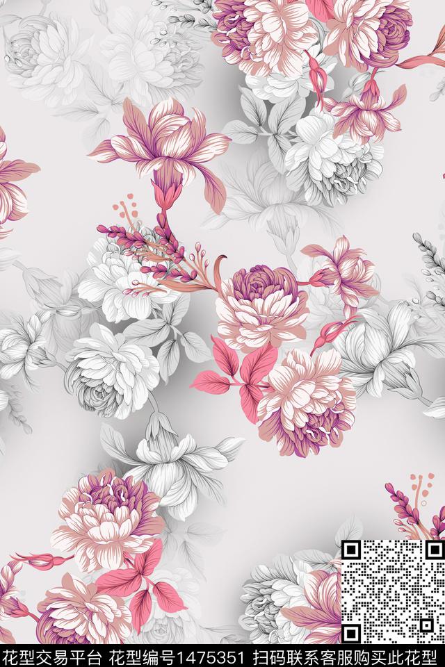 花卉香云纱小清新数码印花华亿平台下载（图片编号: 1475351） - 瓦栏（Walan）