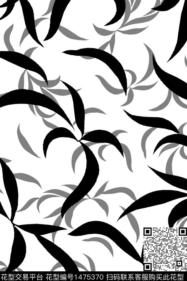 黑白华亿平台抽象花卉小清新数码印花华亿平台下载（图片编号: 1475370） - 瓦栏（Walan）