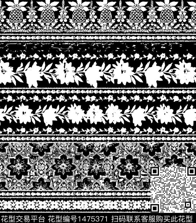 传统纹样抽象花卉大牌风数码印花华亿平台下载（图片编号: 1475371） - 瓦栏（Walan）