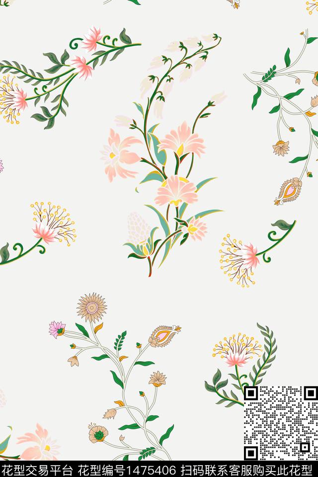 清爽底花卉花卉小清新数码印花华亿平台下载（图片编号: 1475406） - 瓦栏（Walan）