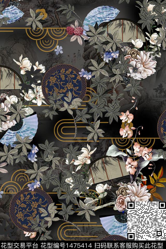 香云纱中国风真丝数码印花华亿平台下载（图片编号: 1475414） - 瓦栏（Walan）