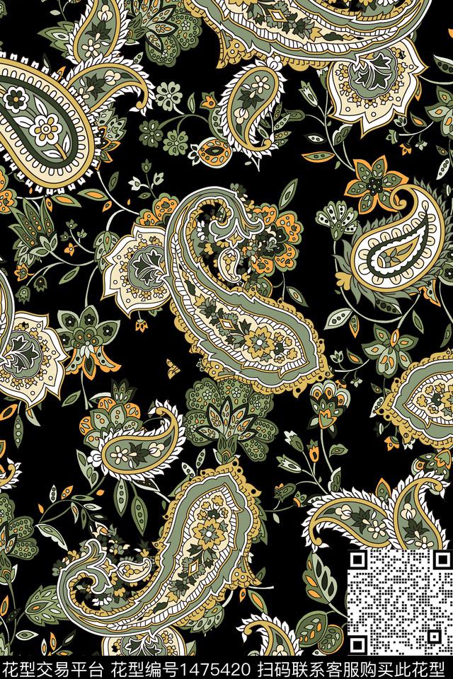 时尚佩斯利真丝数码印花华亿平台下载（图片编号: 1475420） - 瓦栏（Walan）