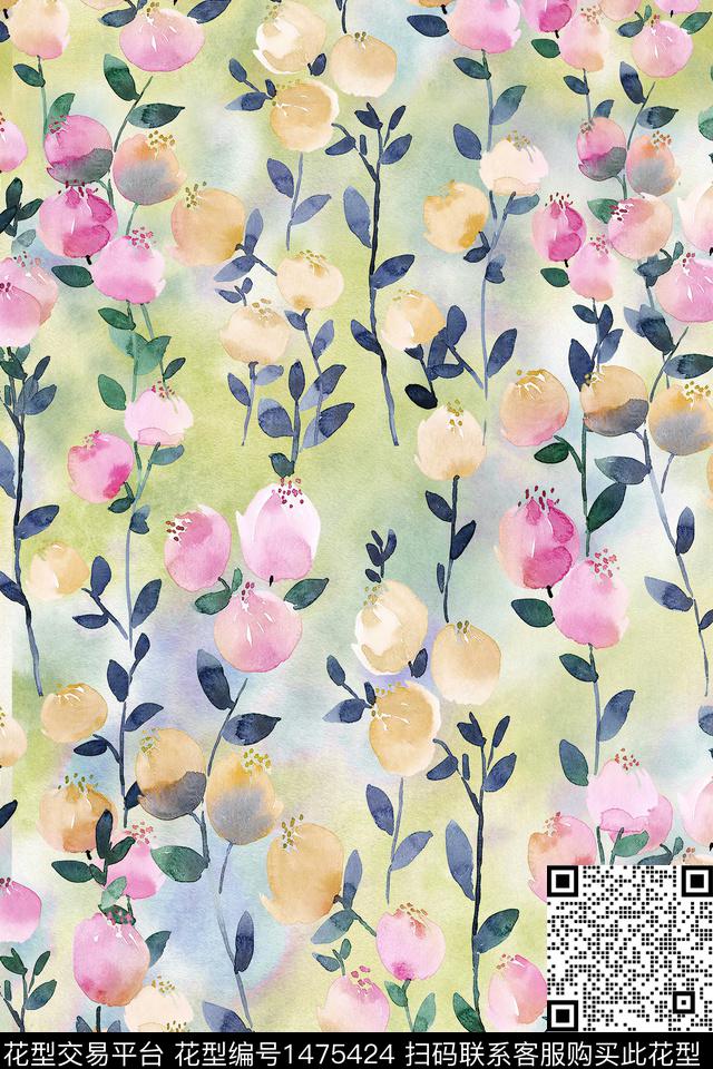花卉小清新真丝数码印花华亿平台下载（图片编号: 1475424） - 瓦栏（Walan）