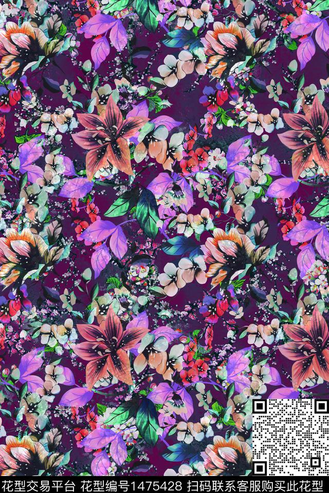 花卉中老年花卉底纹数码印花华亿平台下载（图片编号: 1475428） - 瓦栏（Walan）