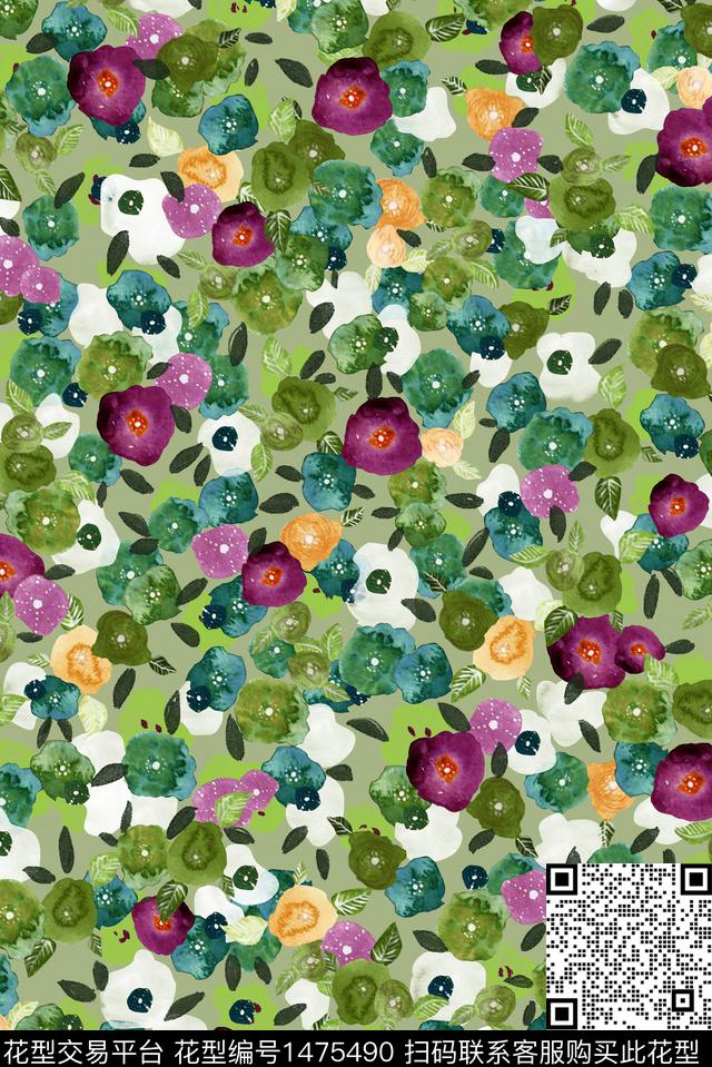 小碎花水彩花卉花卉数码印花华亿平台下载（图片编号: 1475490） - 瓦栏（Walan）