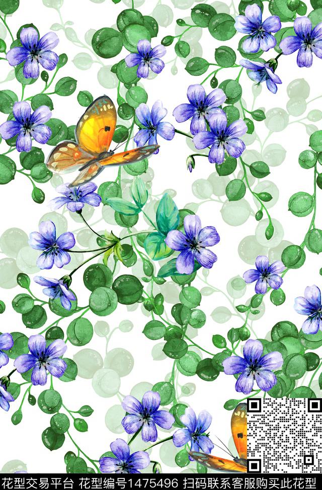 春夏华亿平台小碎花蔓藤数码印花华亿平台下载（图片编号: 1475496） - 瓦栏（Walan）
