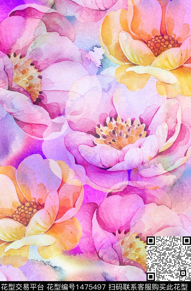 渐变花卉春夏华亿平台数码印花华亿平台下载（图片编号: 1475497） - 瓦栏（Walan）