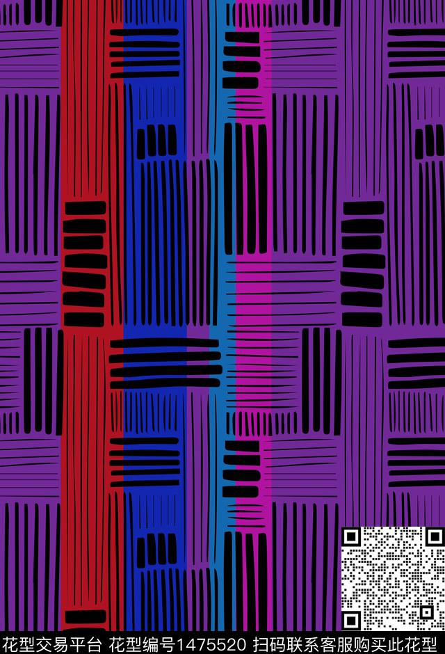 几何线条黑白条纹数码印花华亿平台下载（图片编号: 1475520） - 瓦栏（Walan）