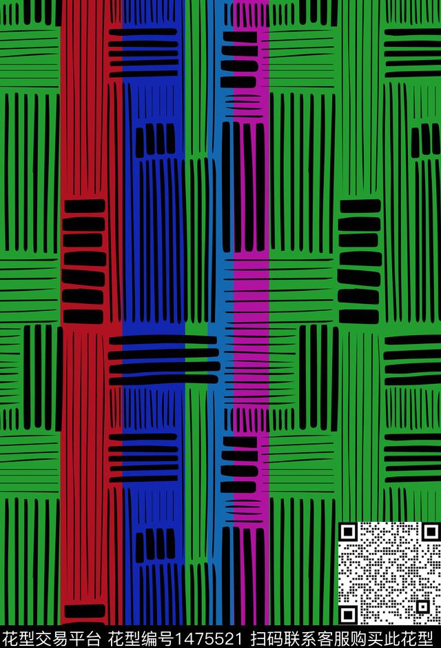 几何线条黑白条纹数码印花华亿平台下载（图片编号: 1475521） - 瓦栏（Walan）