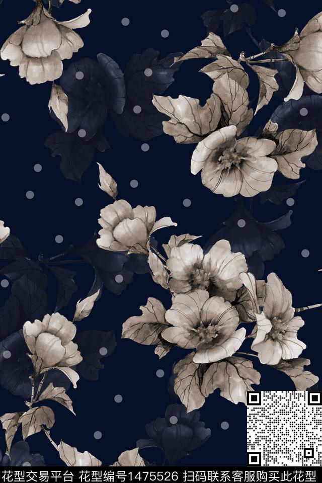 黑底花卉花卉香云纱数码印花华亿平台下载（图片编号: 1475526） - 瓦栏（Walan）