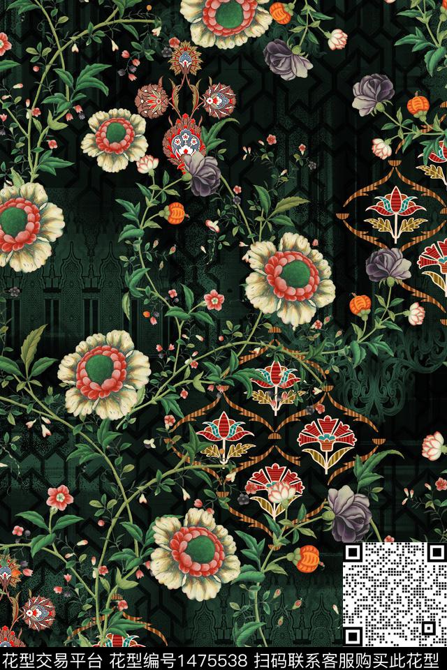 民族风花卉真丝数码印花华亿平台下载（图片编号: 1475538） - 瓦栏（Walan）