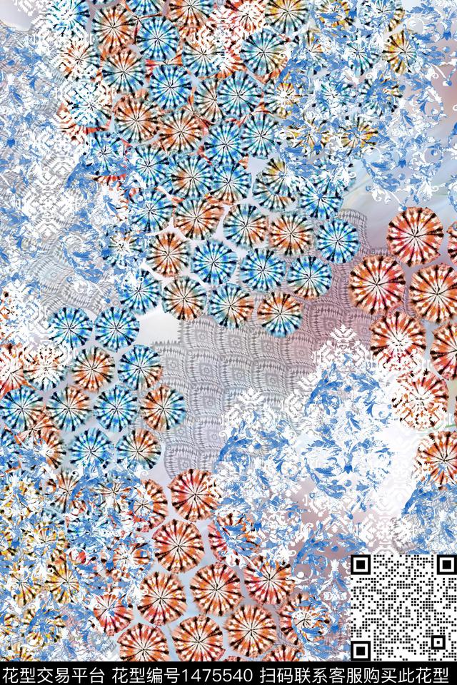 真丝混合拼接扎染华亿平台数码印花华亿平台下载（图片编号: 1475540） - 瓦栏（Walan）