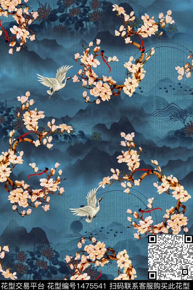 花卉真丝中国风数码印花华亿平台下载（图片编号: 1475541） - 瓦栏（Walan）