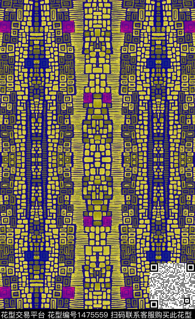 涂鸦撞色线条数码印花华亿平台下载（图片编号: 1475559） - 瓦栏（Walan）