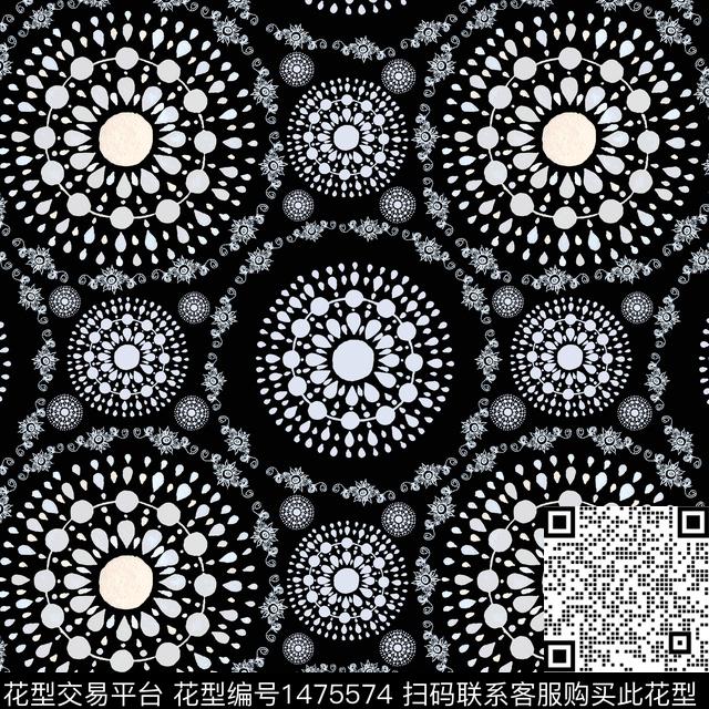 几何民族风圆圈与波点传统印花华亿平台下载（图片编号: 1475574） - 瓦栏（Walan）