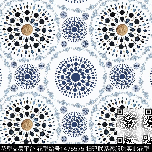 几何民族风圆圈与波点传统印花华亿平台下载（图片编号: 1475575） - 瓦栏（Walan）