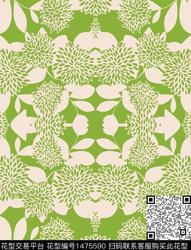 撞色绿植树叶民族风数码印花华亿平台下载（图片编号: 1475590） - 瓦栏（Walan）