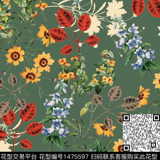 绿植树叶春夏华亿平台大牌风数码印花华亿平台下载（图片编号: 1475597） - 瓦栏（Walan）