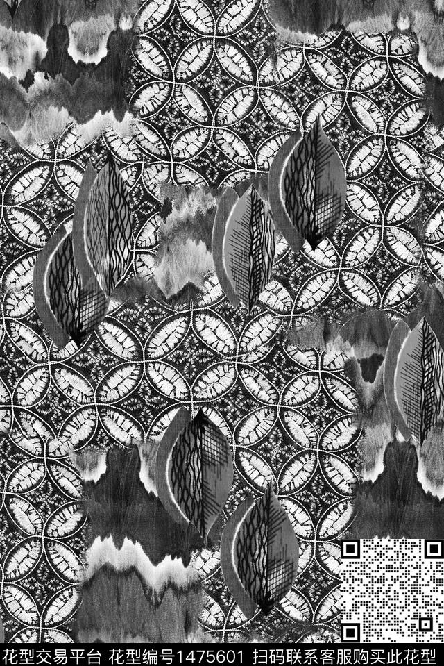 几何绿植树叶民族风数码印花华亿平台下载（图片编号: 1475601） - 瓦栏（Walan）