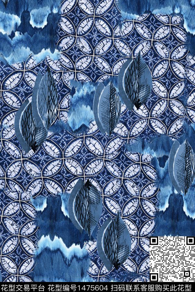 几何绿植树叶民族风数码印花华亿平台下载（图片编号: 1475604） - 瓦栏（Walan）