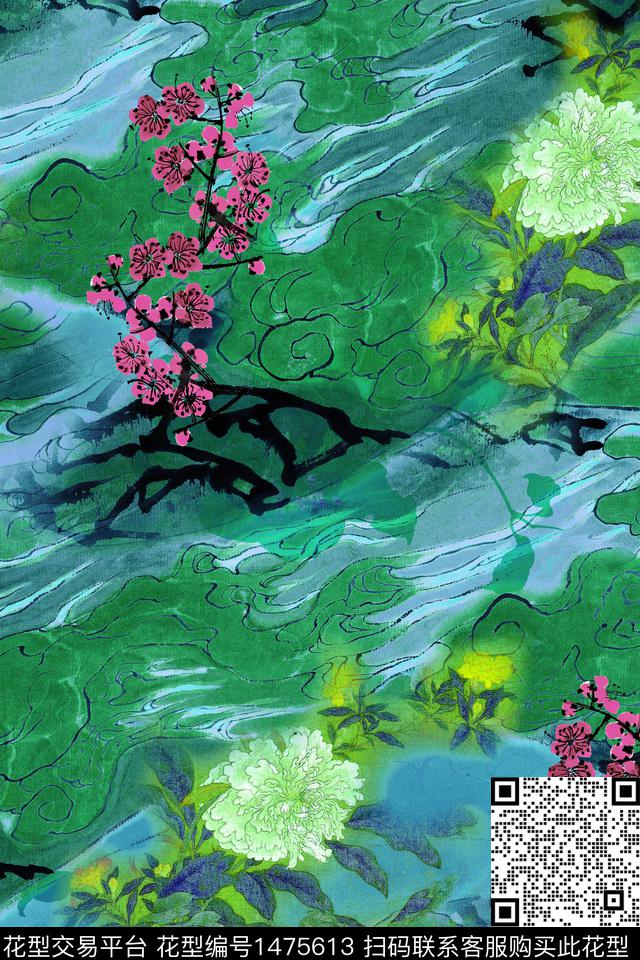 花卉中国风真丝数码印花华亿平台下载（图片编号: 1475613） - 瓦栏（Walan）