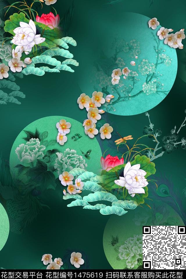 花卉中国风真丝数码印花华亿平台下载（图片编号: 1475619） - 瓦栏（Walan）