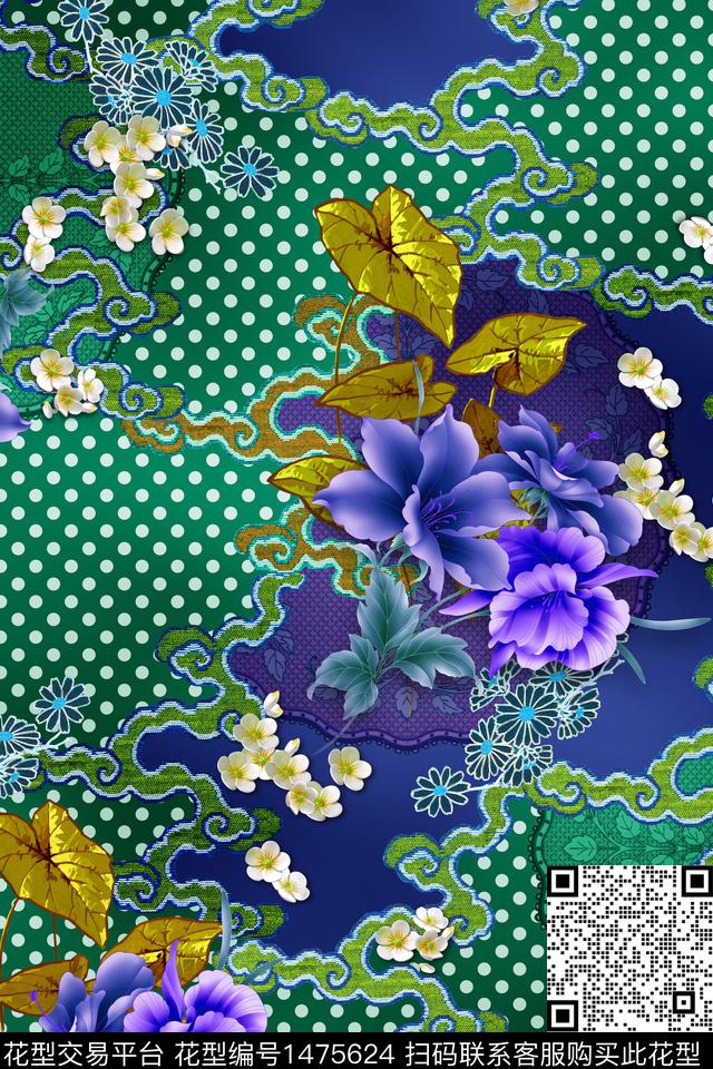 花卉中国风真丝数码印花华亿平台下载（图片编号: 1475624） - 瓦栏（Walan）