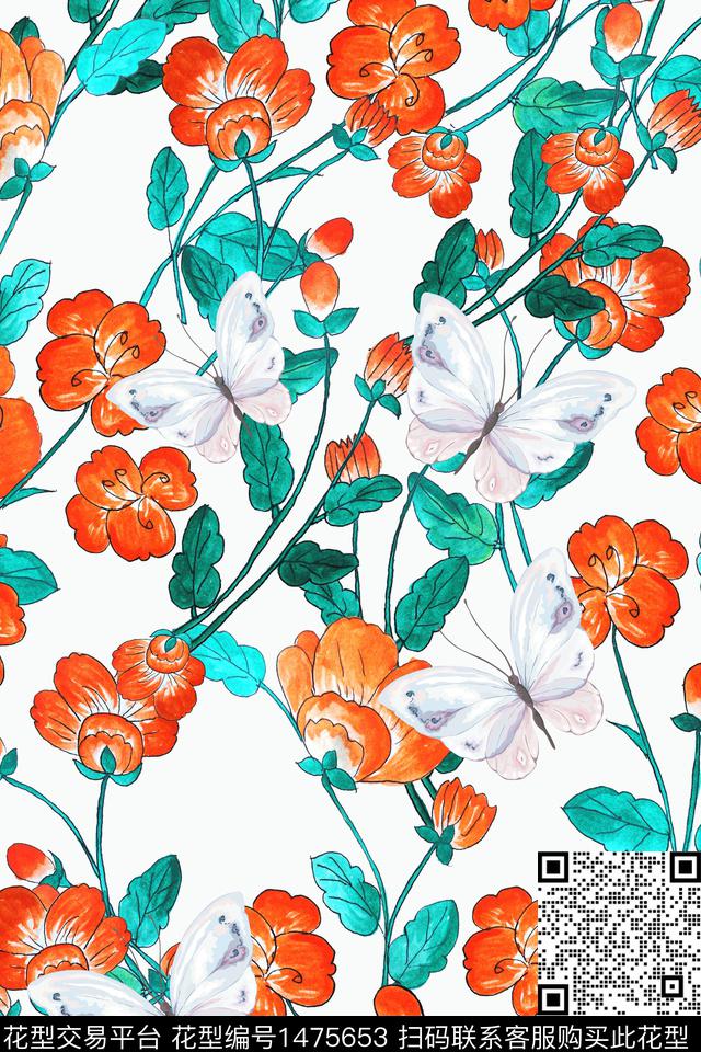 花卉蝴蝶春夏华亿平台小碎花数码印花华亿平台下载（图片编号: 1475653） - 瓦栏（Walan）