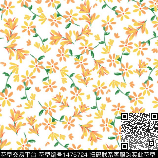 花卉满版散花小碎花数码印花华亿平台下载（图片编号: 1475724） - 瓦栏（Walan）