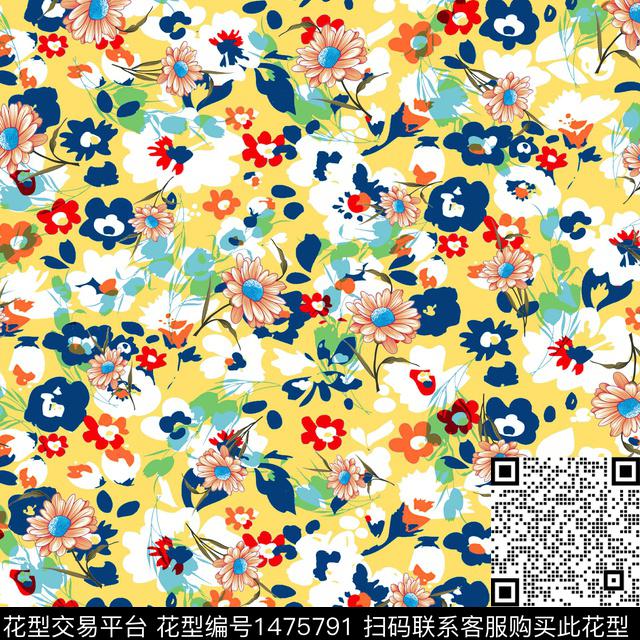 花卉满版散花小碎花数码印花华亿平台下载（图片编号: 1475791） - 瓦栏（Walan）