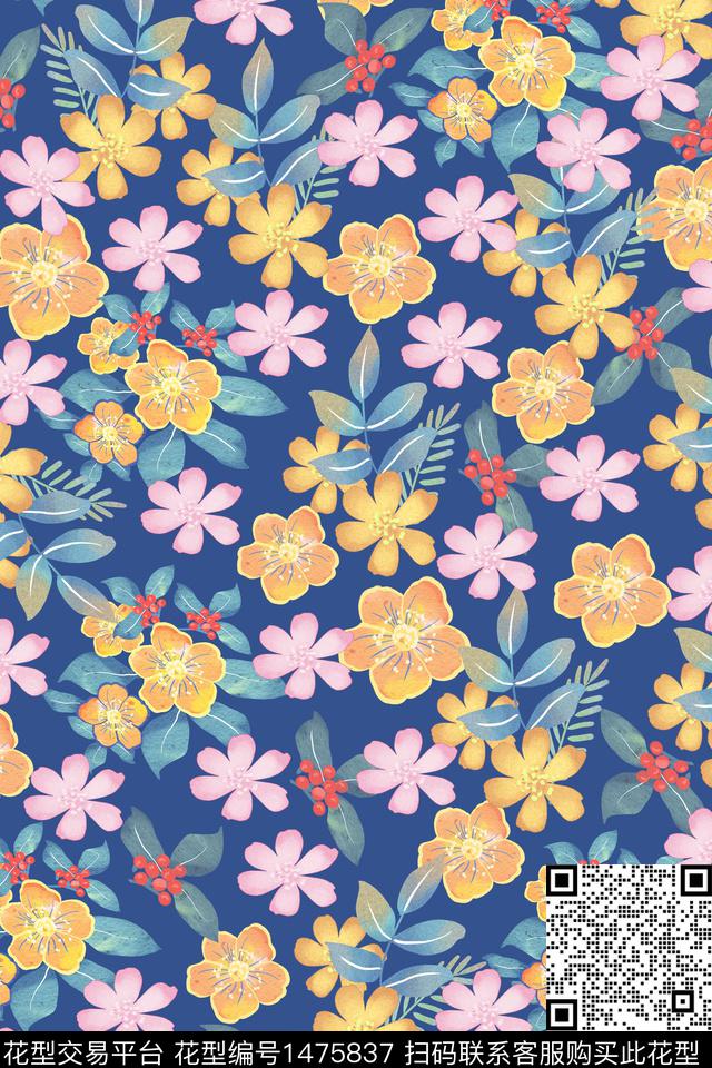 绿植树叶花卉小碎花数码印花华亿平台下载（图片编号: 1475837） - 瓦栏（Walan）