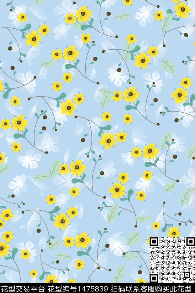 绿植树叶花卉小碎花数码印花华亿平台下载（图片编号: 1475839） - 瓦栏（Walan）