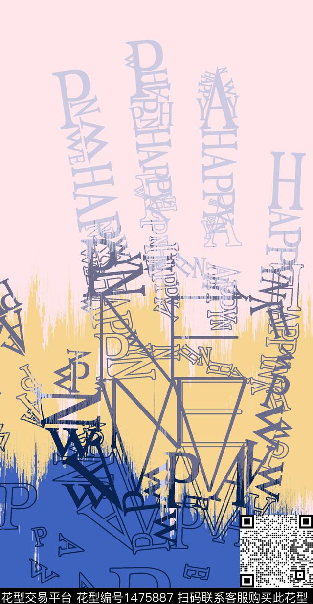 渐变字母清爽数码印花华亿平台下载（图片编号: 1475887） - 瓦栏（Walan）