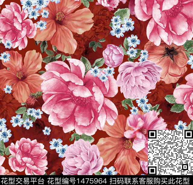 民族花卉彩底花卉花卉传统印花华亿平台下载（图片编号: 1475964） - 瓦栏（Walan）