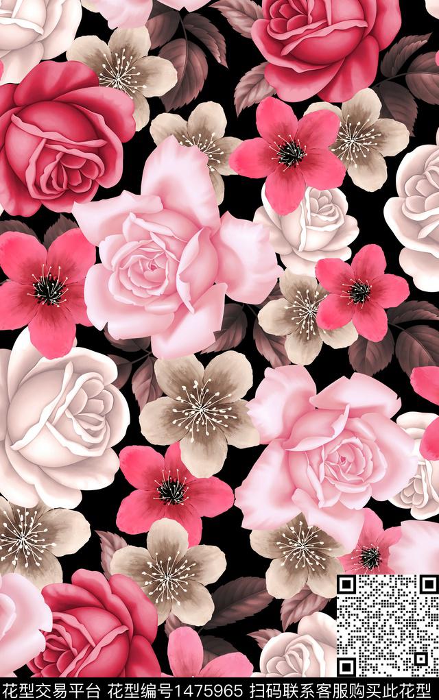 民族花卉彩底花卉花卉传统印花华亿平台下载（图片编号: 1475965） - 瓦栏（Walan）